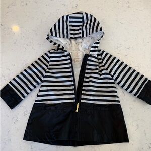 kate spade Black & White Striped Hooded Raincoat with Gold Zip
